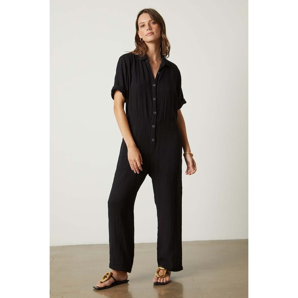 Velvet by Graham & Spencer Elia Cotton Gauze Jumpsuit Button Front Minimalist M
